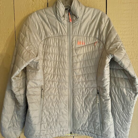 REI Women's Puffer Jacket in Light Grey / Bright Green - Size Medium - Picture 6 of 10